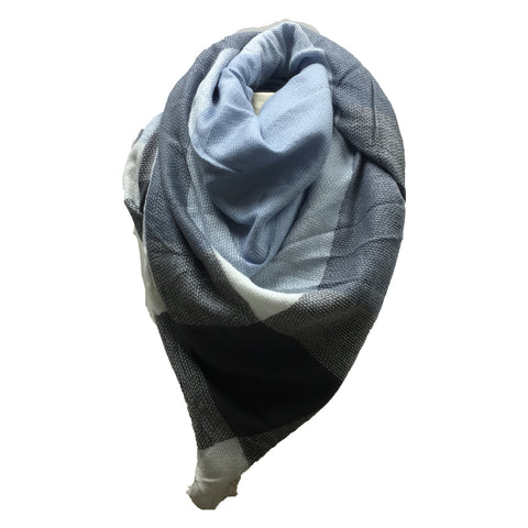 SC - PLAID BLANKET SCARF -NAVY AND LIGHT BLUE #16