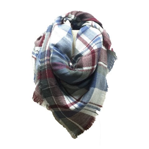 SC - PLAID BLANKET SCARF -NAVY AND MAROON-21