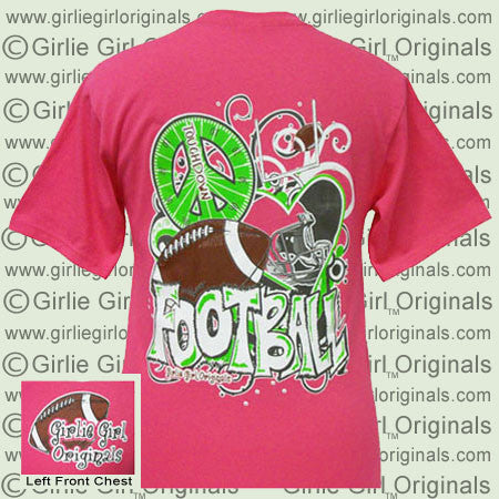 Peace Love Football - Hot pink (Short Sleeve)