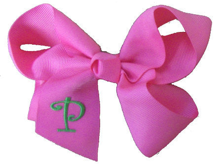 Initialed (Large) Hair Bow Pink w/ Lime