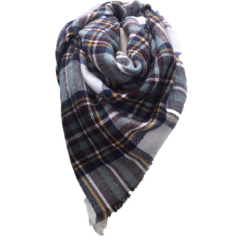 SC - PLAID BLANKET SCARF -WHITE AND MAROON- #6