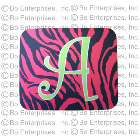 Pink Zebra Print w/ Lime Intital Mouse Pad